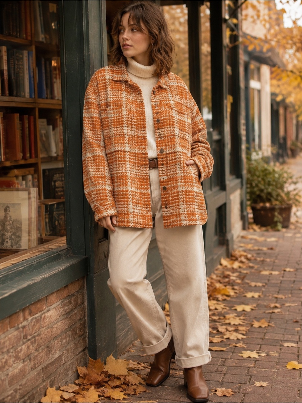 Urban Outfitters Oversized Orange Plaid Shacket Jacket Size M Fall Academia